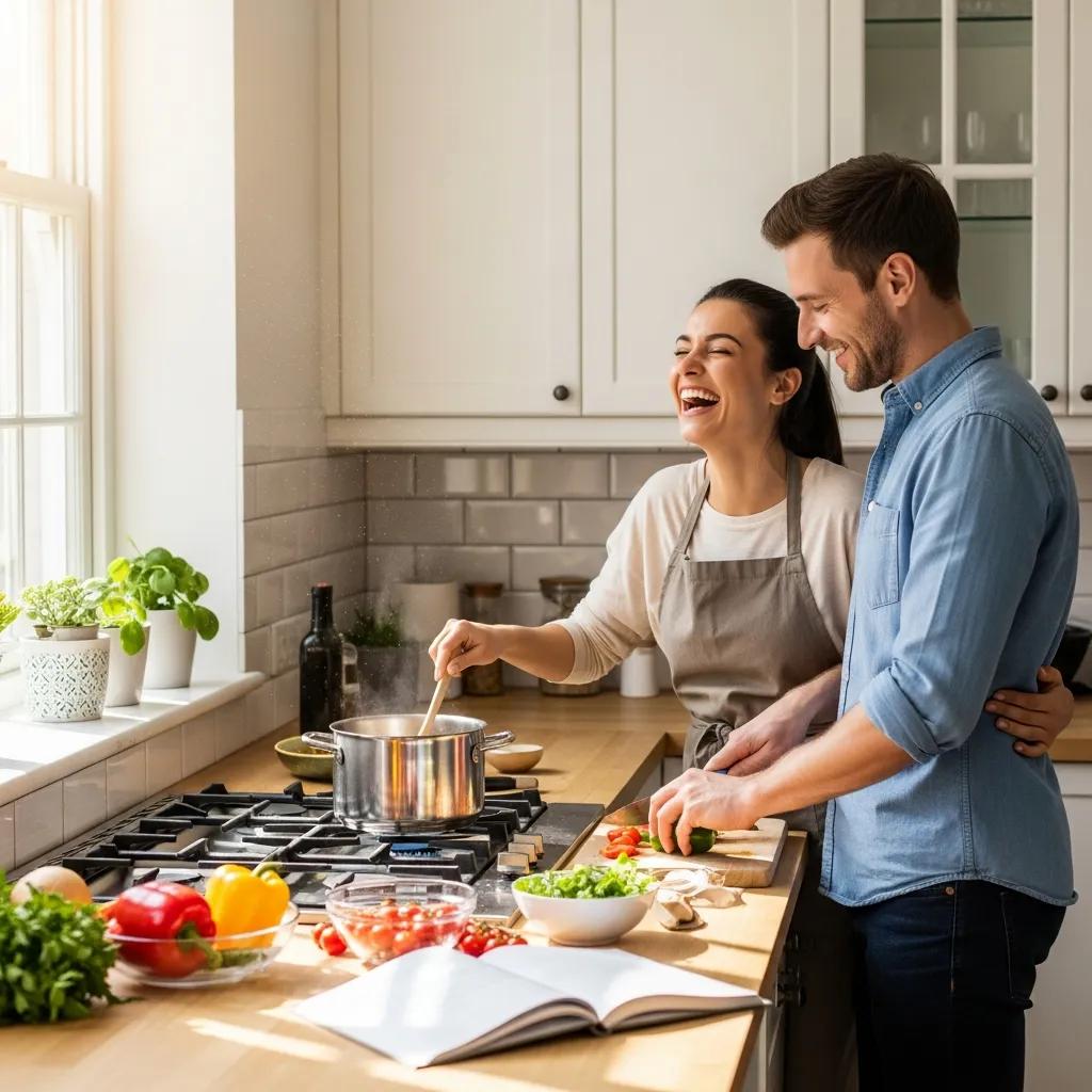 Couple cooking together, showcasing the practice of mindful presence to enhance relationship intimacy